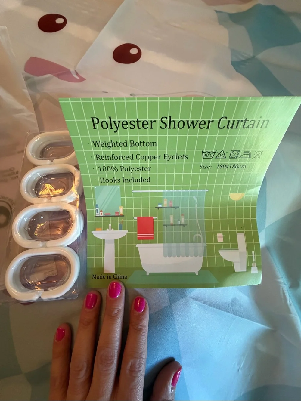 Playful Bunny Shower Curtain with Pastel Blue Diamond Background